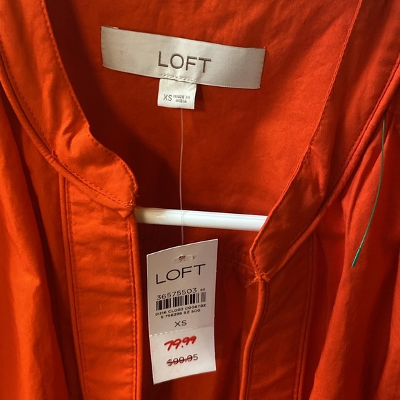 NWT Ann Taylor Loft Poplin Belted Midi Shirt Dress Orange Red Size Large - Picture 3 of 6